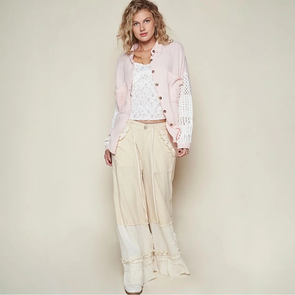 POL Oversize Button Down Sweater Sleeve Gauze Shirt - Picture 7 of 7